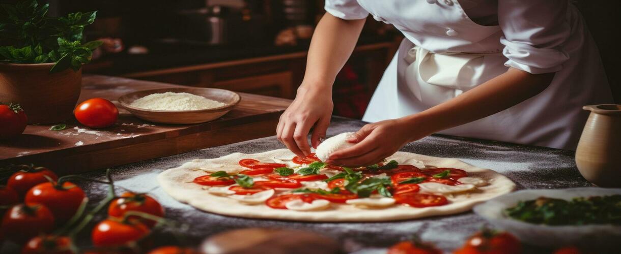 woman is cooking italian pizza free photo1